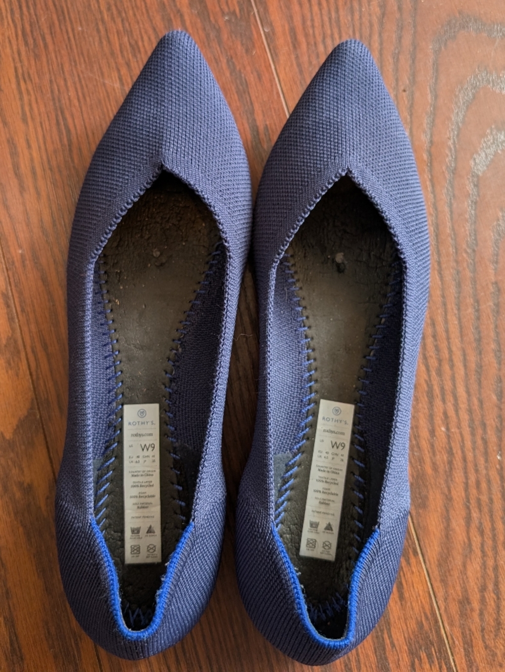 Rothy's Women's Navy Pointed Knit Flats Sz 9 Spring Office Minimalist Career